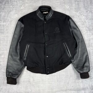 Mercedes Benz Jacket Mens XL Black Vtg 90s Varsity Wool Leather Bomber Logo Cars